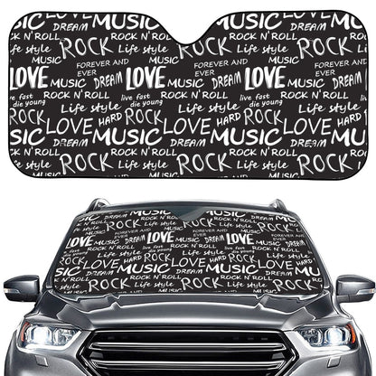 Black And White Rock And Roll Print Car Windshield Sun Shade