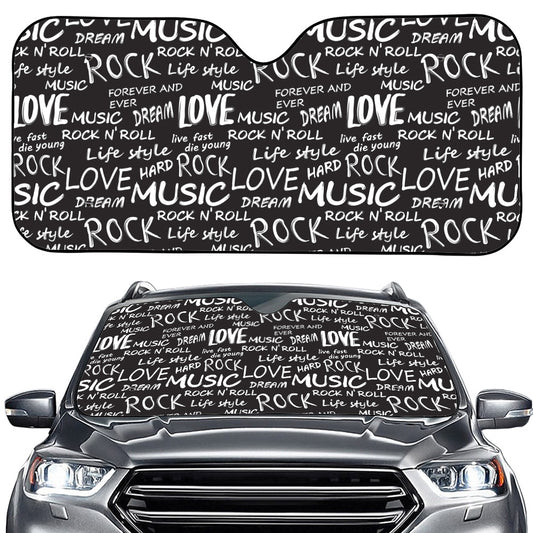 Black And White Rock And Roll Print Car Windshield Sun Shade