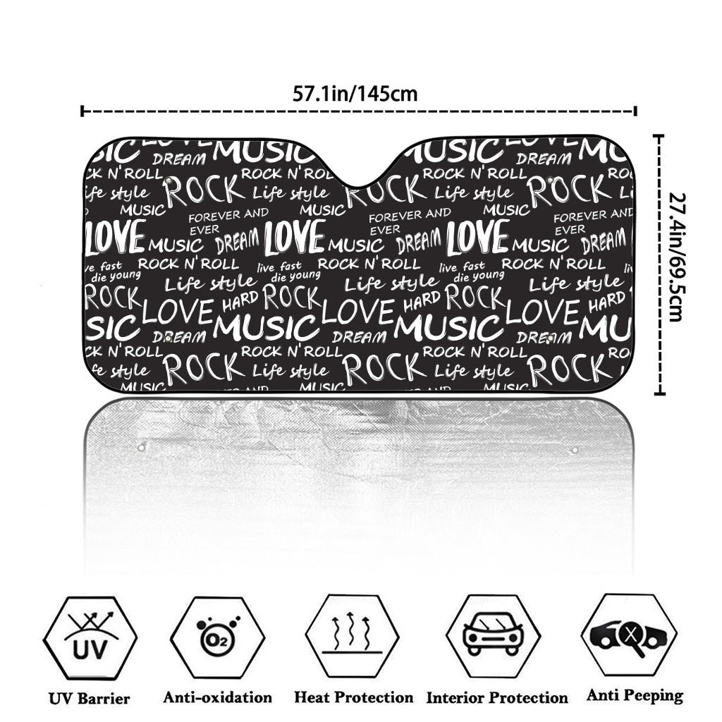 Black And White Rock And Roll Print Car Windshield Sun Shade