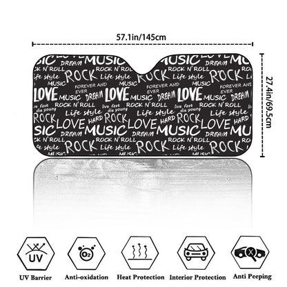 Black And White Rock And Roll Print Car Windshield Sun Shade