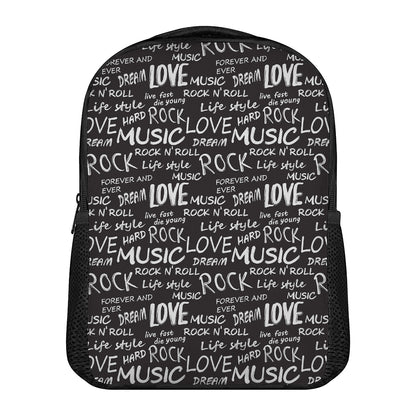 Black And White Rock And Roll Print Casual Backpack