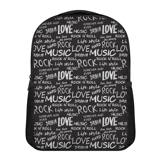 Black And White Rock And Roll Print Casual Backpack