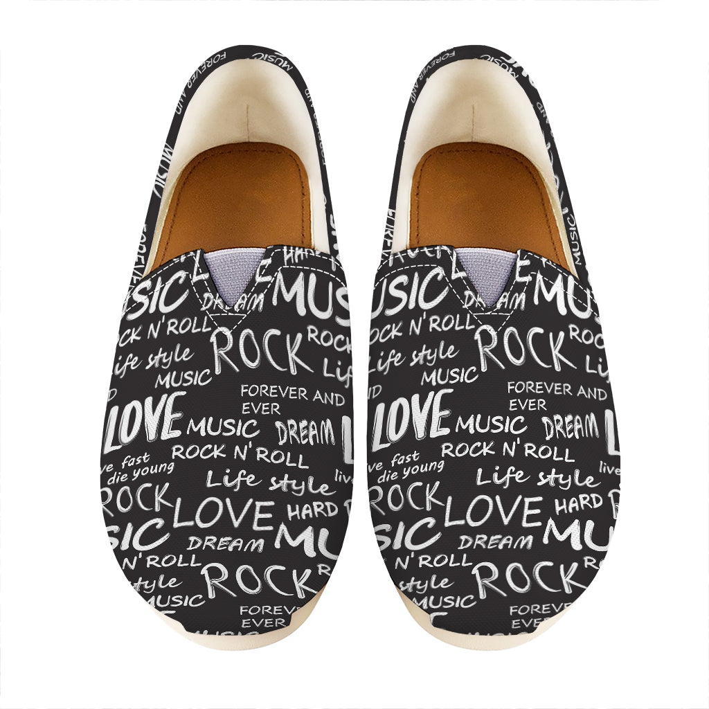 Black And White Rock And Roll Print Casual Shoes