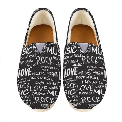 Black And White Rock And Roll Print Casual Shoes