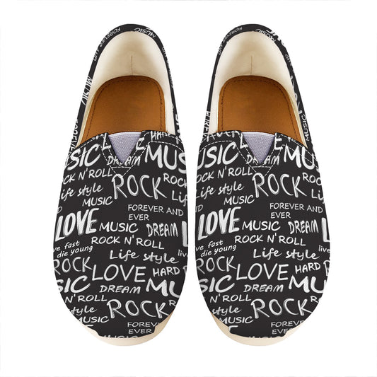 Black And White Rock And Roll Print Casual Shoes