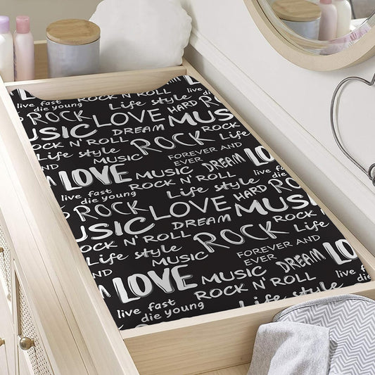 Black And White Rock And Roll Print Changing Pad Cover