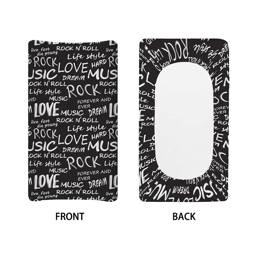 Black And White Rock And Roll Print Changing Pad Cover