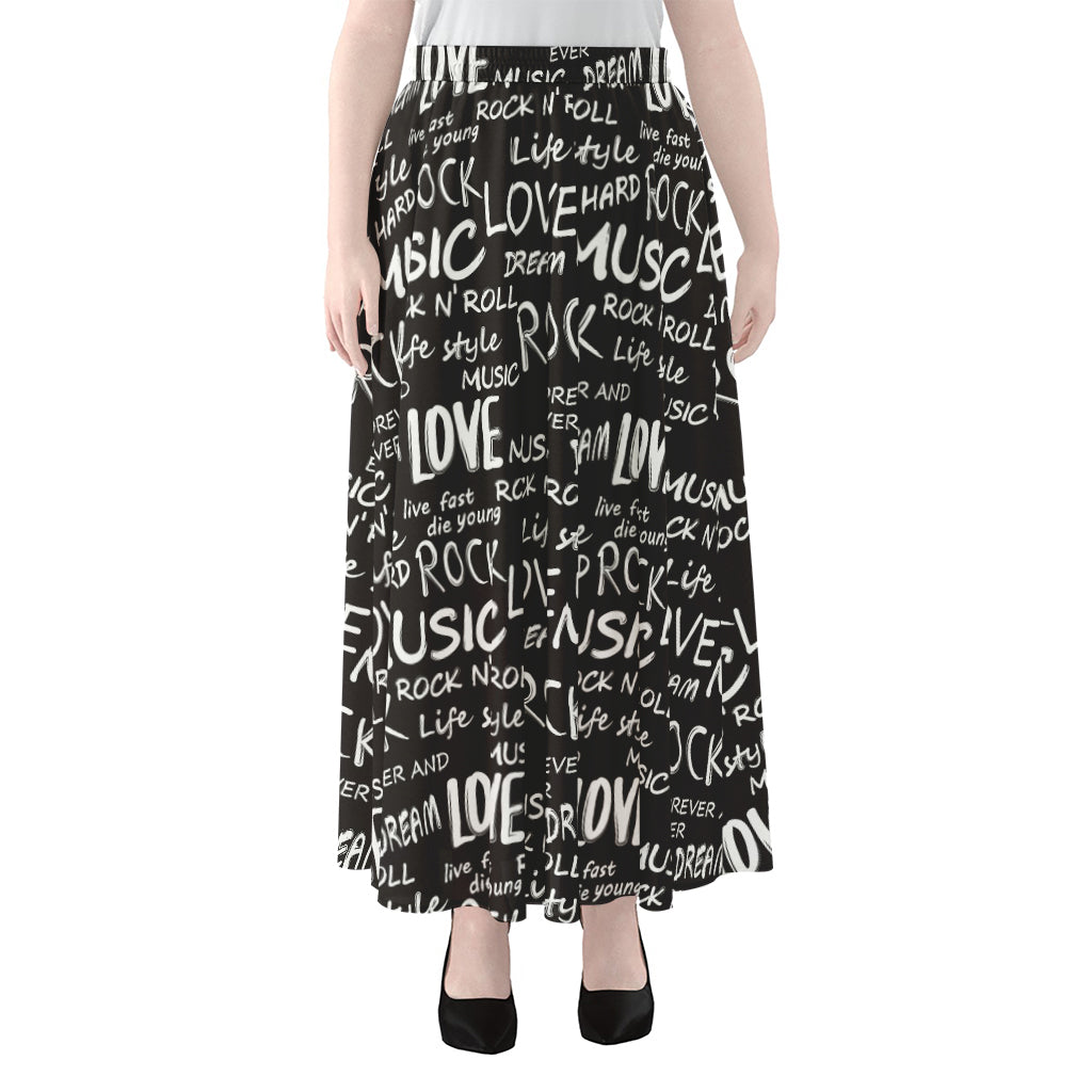 Black And White Rock And Roll Print Chiffon Maxi Skirt