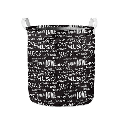 Black And White Rock And Roll Print Collapsible Laundry Basket