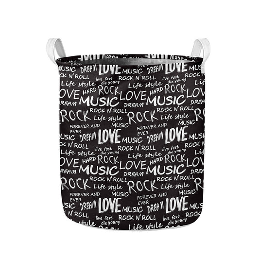 Black And White Rock And Roll Print Collapsible Laundry Basket