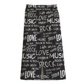 Black And White Rock And Roll Print Cotton Front Slit Maxi Skirt