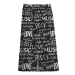 Black And White Rock And Roll Print Cotton Front Slit Maxi Skirt