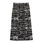 Black And White Rock And Roll Print Cotton Front Slit Maxi Skirt