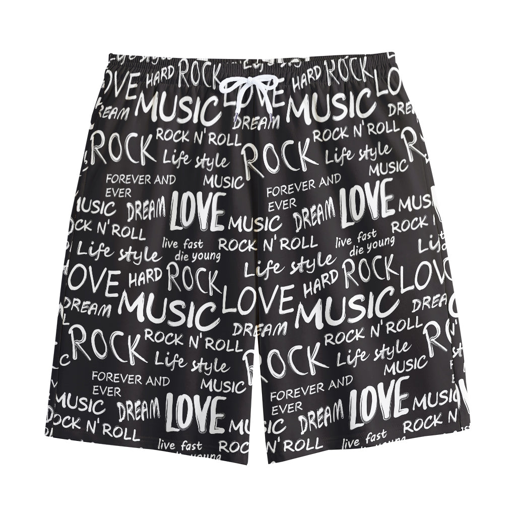 Black And White Rock And Roll Print Cotton Shorts
