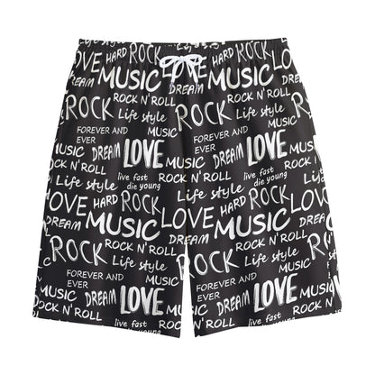 Black And White Rock And Roll Print Cotton Shorts
