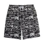 Black And White Rock And Roll Print Cotton Shorts