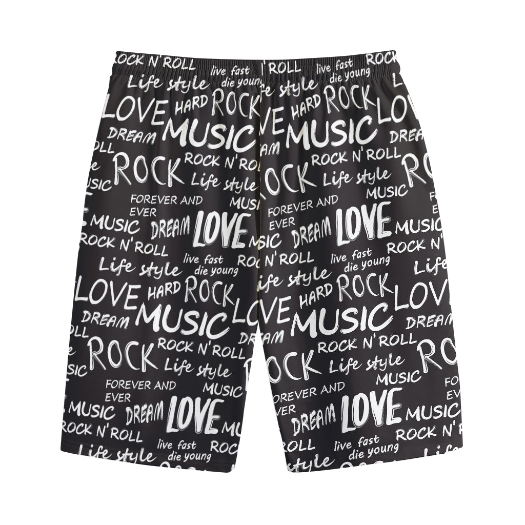 Black And White Rock And Roll Print Cotton Shorts