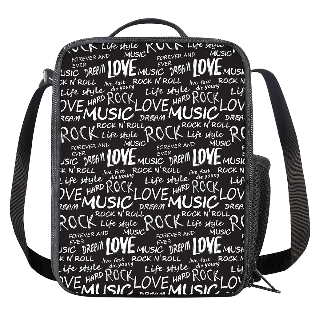 Black And White Rock And Roll Print Crossbody Lunch Bag