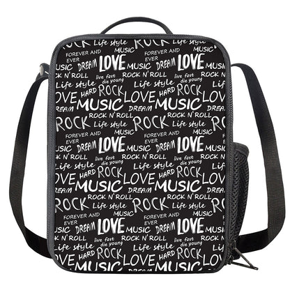 Black And White Rock And Roll Print Crossbody Lunch Bag