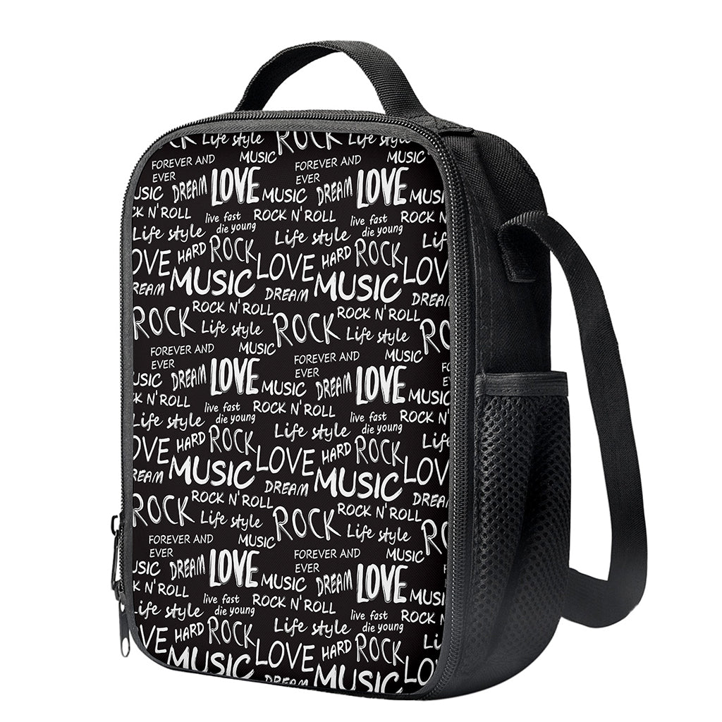 Black And White Rock And Roll Print Crossbody Lunch Bag