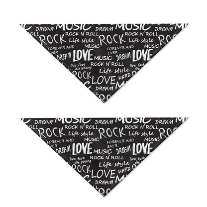 Black And White Rock And Roll Print Dog Bandana