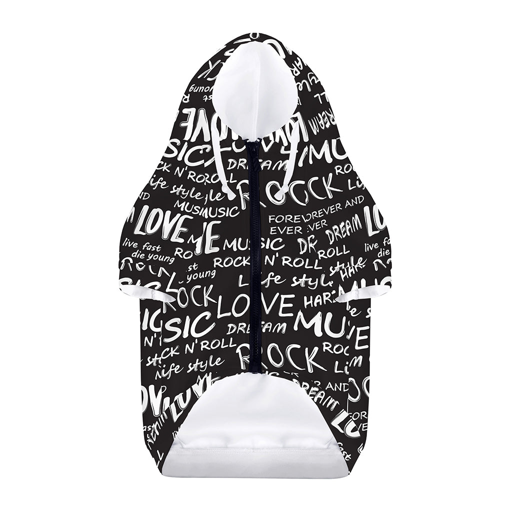 Black And White Rock And Roll Print Dog Zip Up Hoodie