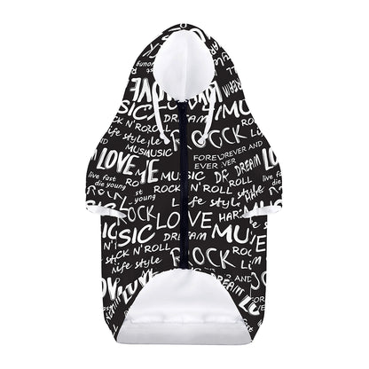 Black And White Rock And Roll Print Dog Zip Up Hoodie