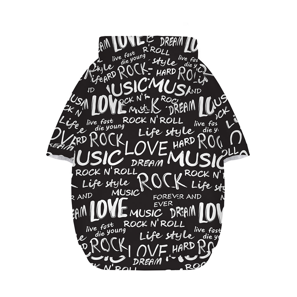Black And White Rock And Roll Print Dog Zip Up Hoodie