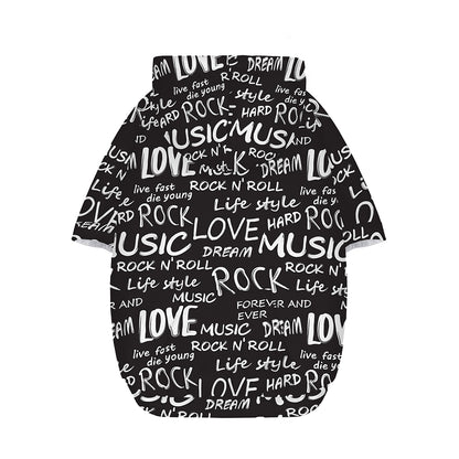 Black And White Rock And Roll Print Dog Zip Up Hoodie