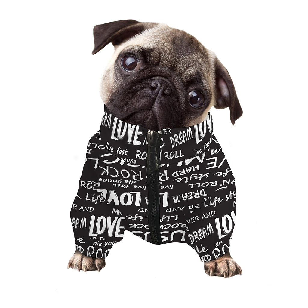 Black And White Rock And Roll Print Dog Zip Up Jacket