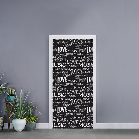 Black And White Rock And Roll Print Door Sticker