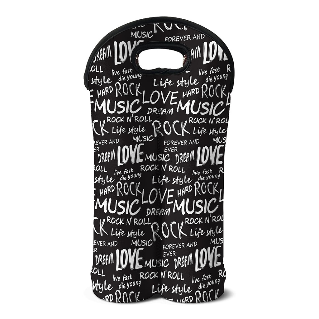 Black And White Rock And Roll Print Double Neoprene Wine Tote