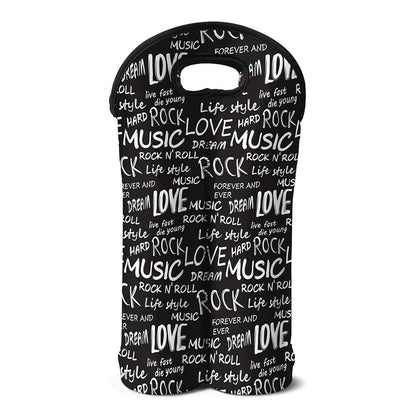 Black And White Rock And Roll Print Double Neoprene Wine Tote