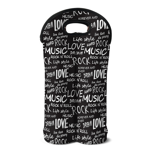 Black And White Rock And Roll Print Double Neoprene Wine Tote