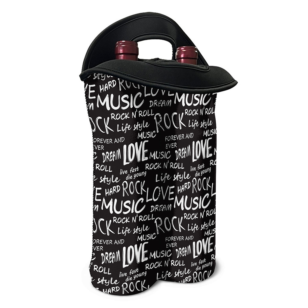 Black And White Rock And Roll Print Double Neoprene Wine Tote