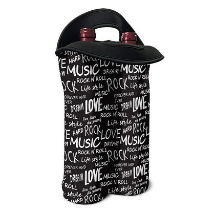 Black And White Rock And Roll Print Double Neoprene Wine Tote