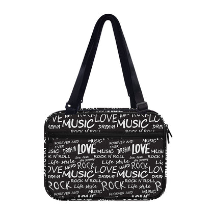 Black And White Rock And Roll Print Double Strap Bible Bag