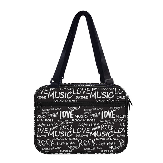 Black And White Rock And Roll Print Double Strap Bible Bag
