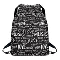 Black And White Rock And Roll Print Drawstring Backpack