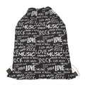 Black And White Rock And Roll Print Drawstring Bag