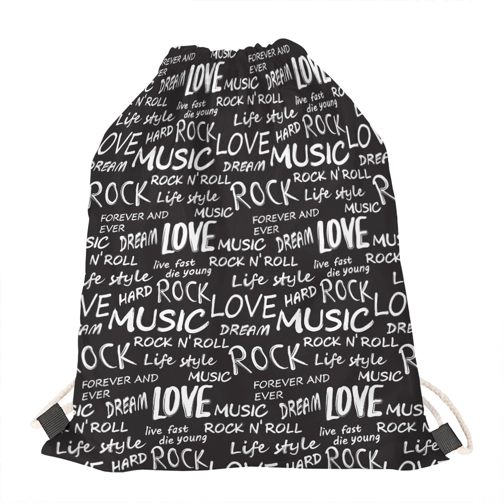 Black And White Rock And Roll Print Drawstring Bag