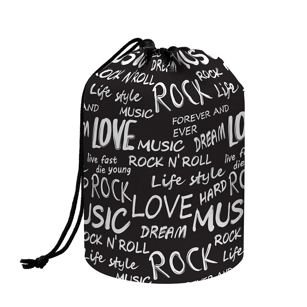 Black And White Rock And Roll Print Drawstring Makeup Bag
