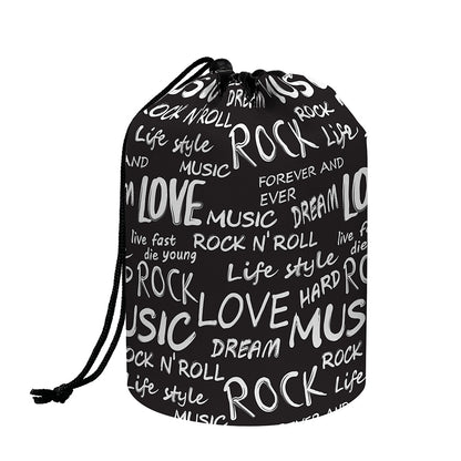 Black And White Rock And Roll Print Drawstring Makeup Bag