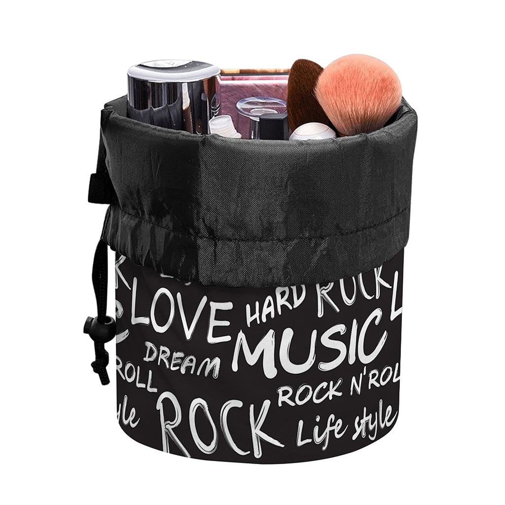 Black And White Rock And Roll Print Drawstring Makeup Bag