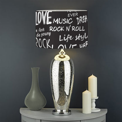 Black And White Rock And Roll Print Drum Lamp Shade