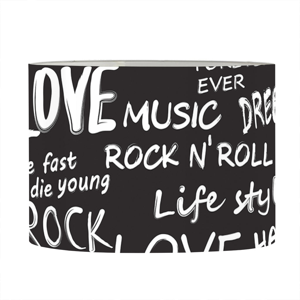 Black And White Rock And Roll Print Drum Lamp Shade