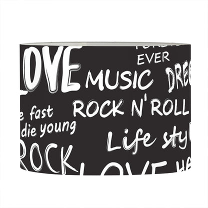 Black And White Rock And Roll Print Drum Lamp Shade