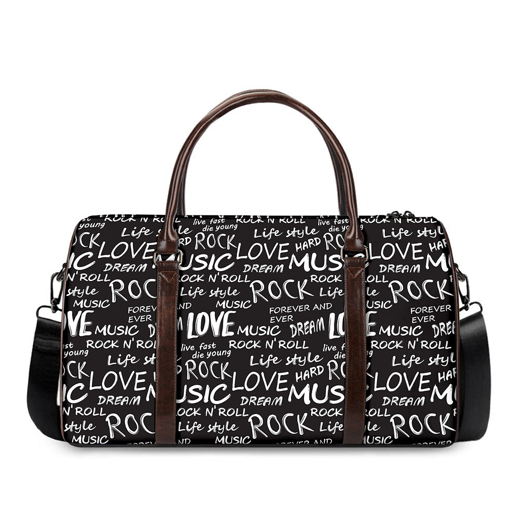 Black And White Rock And Roll Print Duffle Bag