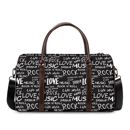 Black And White Rock And Roll Print Duffle Bag