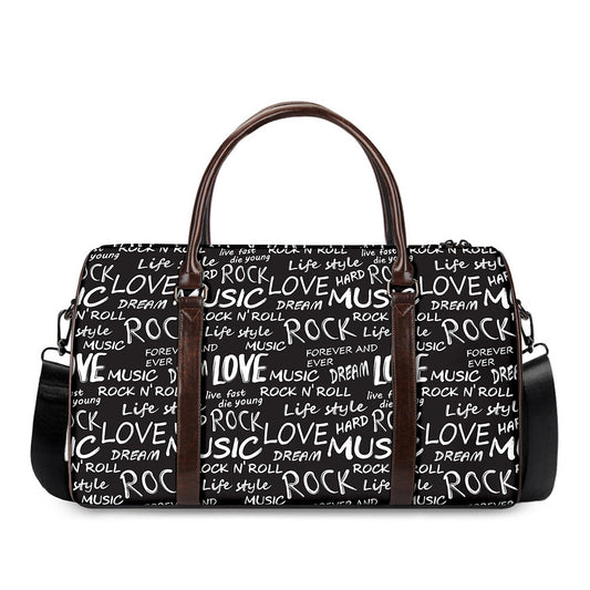 Black And White Rock And Roll Print Duffle Bag